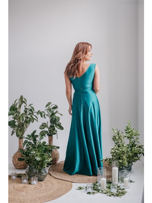 Polli - boyscout zelené maxi šaty s preloženým a vrúbkovaným dekoltom