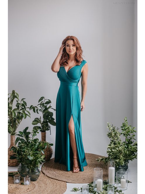 Polli - boyscout zelené maxi šaty s preloženým a vrúbkovaným dekoltom