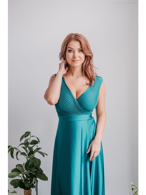 Polli - boyscout zelené maxi šaty s preloženým a vrúbkovaným dekoltom