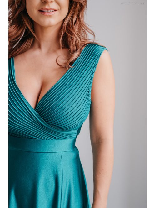 Polli - boyscout zelené maxi šaty s preloženým a vrúbkovaným dekoltom