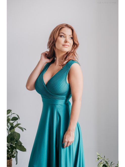 Polli - boyscout zelené maxi šaty s preloženým a vrúbkovaným dekoltom