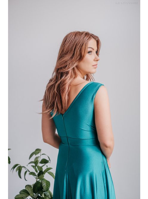 Polli - boyscout zelené maxi šaty s preloženým a vrúbkovaným dekoltom