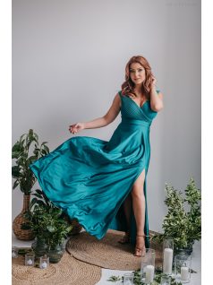   Polli - boyscout zelené maxi šaty s preloženým a vrúbkovaným dekoltom