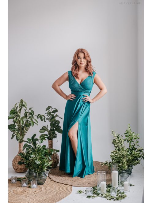 Polli - boyscout zelené maxi šaty s preloženým a vrúbkovaným dekoltom