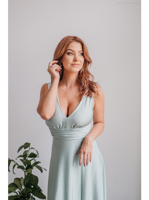 Heather - nefritovo zelené maxi šaty s výstrihom do V