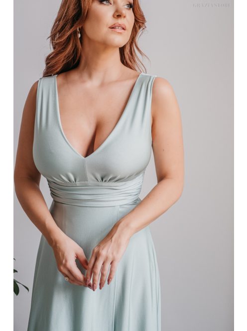 Heather - nefritovo zelené maxi šaty s výstrihom do V