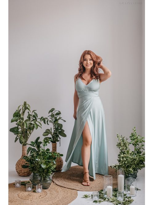 Heather - nefritovo zelené maxi šaty s výstrihom do V