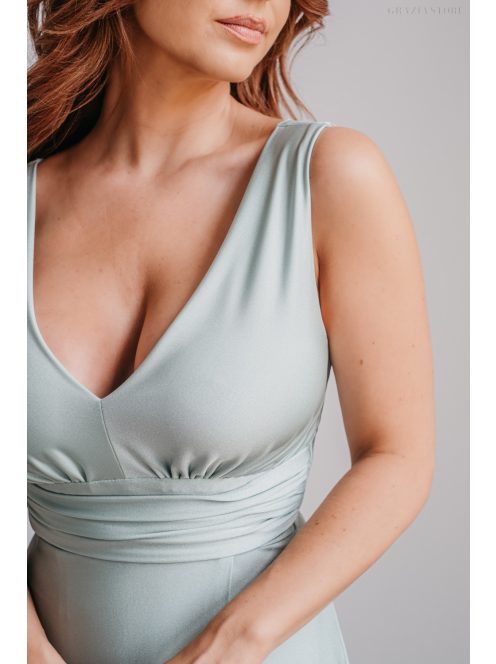 Heather - nefritovo zelené maxi šaty s výstrihom do V