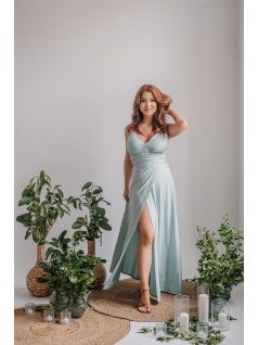 Heather - nefritovo zelené maxi šaty s výstrihom do V