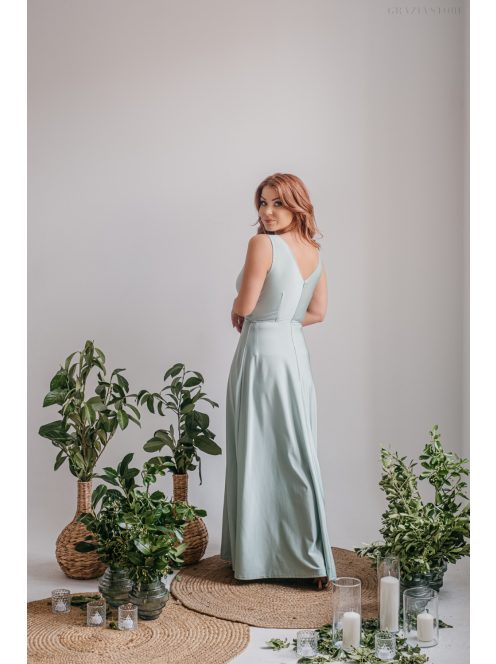 Heather - nefritovo zelené maxi šaty s výstrihom do V
