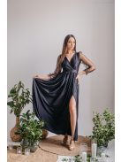 Zóra - čierne maxi šaty s tylovými rukávmi