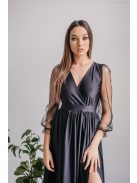 Zóra - čierne maxi šaty s tylovými rukávmi