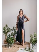 Zóra - čierne maxi šaty s tylovými rukávmi