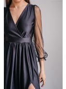 Zóra - čierne maxi šaty s tylovými rukávmi