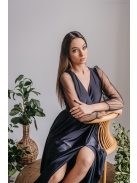 Zóra - čierne maxi šaty s tylovými rukávmi