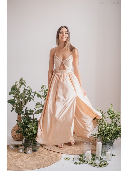 Lidia - špeciálne maxi šaty vo farbe make-upu