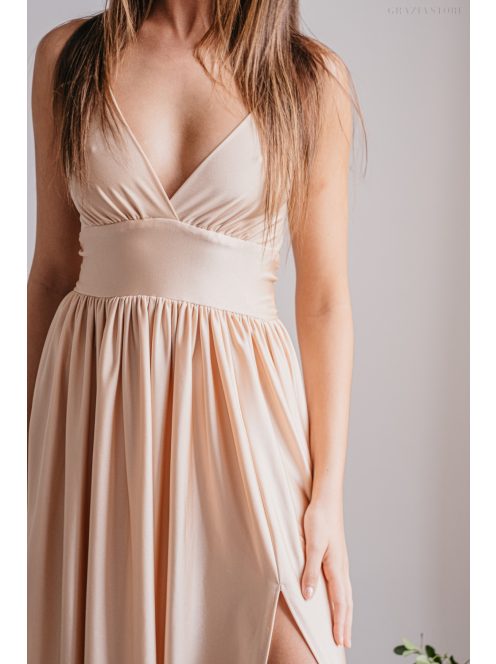 Emma -  elastické šaty s výstrihom do V vo farbe make-upu,  so špeciálnym chrbtom