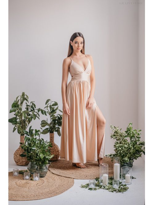 Emma -  elastické šaty s výstrihom do V vo farbe make-upu,  so špeciálnym chrbtom