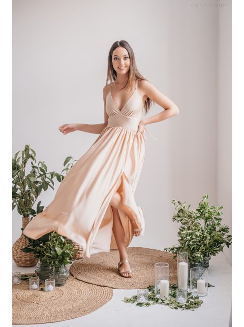 Emma -  elastické šaty s výstrihom do V vo farbe make-upu,  so špeciálnym chrbtom