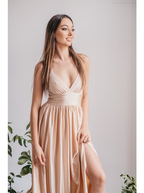 Emma -  elastické šaty s výstrihom do V vo farbe make-upu,  so špeciálnym chrbtom