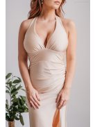 Szabina - Priliehavé šaty s výstrihom do V, vo farbe make-upu z elastického materiálu