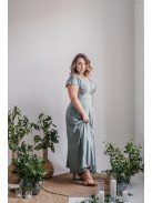 Zóra s rukávmi - maxi šaty s preloženým dekoltom a krátkymi rukávmi z elastického materiálu, foresty zelenej farby