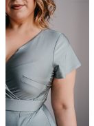 Zóra s rukávmi - maxi šaty s preloženým dekoltom a krátkymi rukávmi z elastického materiálu, foresty zelenej farby