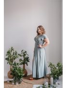 Zóra s rukávmi - maxi šaty s preloženým dekoltom a krátkymi rukávmi z elastického materiálu, foresty zelenej farby