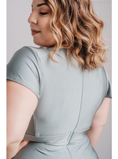 Zóra s rukávmi - maxi šaty s preloženým dekoltom a krátkymi rukávmi z elastického materiálu, foresty zelenej farby