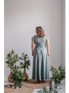 Zóra s rukávmi - maxi šaty s preloženým dekoltom a krátkymi rukávmi z elastického materiálu, foresty zelenej farby