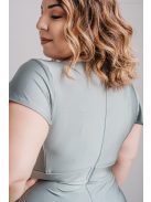 Zóra s rukávmi - maxi šaty s preloženým dekoltom a krátkymi rukávmi z elastického materiálu, foresty zelenej farby