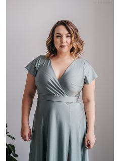   Zóra s rukávmi - maxi šaty s preloženým dekoltom a krátkymi rukávmi z elastického materiálu, foresty zelenej farby