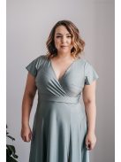 Zóra s rukávmi - maxi šaty s preloženým dekoltom a krátkymi rukávmi z elastického materiálu, foresty zelenej farby