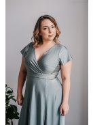 Zóra s rukávmi - maxi šaty s preloženým dekoltom a krátkymi rukávmi z elastického materiálu, foresty zelenej farby