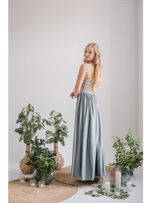 Madleine - foresty zelené maxi šaty s ramienkami na chrbte z elastického materiálu