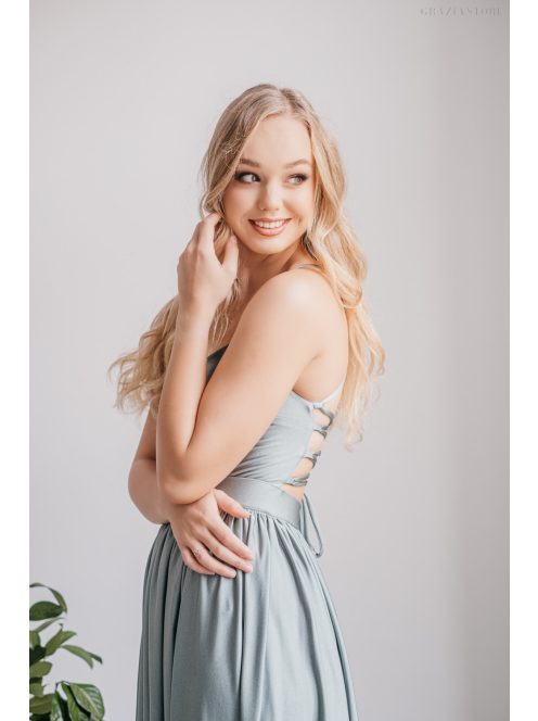 Madleine - foresty zelené maxi šaty s ramienkami na chrbte z elastického materiálu