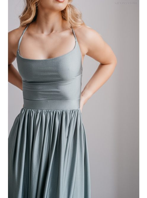 Madleine - foresty zelené maxi šaty s ramienkami na chrbte z elastického materiálu