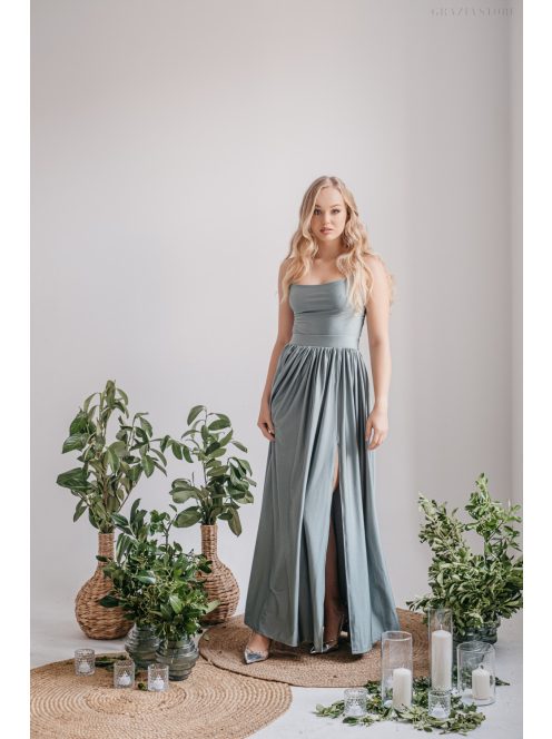 Madleine - foresty zelené maxi šaty s ramienkami na chrbte z elastického materiálu