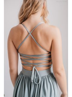   Madleine - foresty zelené maxi šaty s ramienkami na chrbte z elastického materiálu