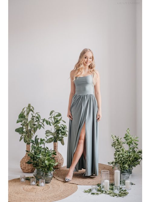 Madleine - foresty zelené maxi šaty s ramienkami na chrbte z elastického materiálu