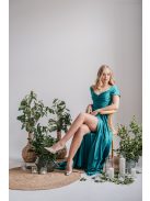 Inez - boyscout zelené maxi šaty z elastického materiálu s nariaseným topom a romantickými rukávmi