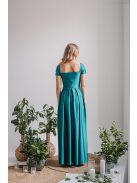 Inez - boyscout zelené maxi šaty z elastického materiálu s nariaseným topom a romantickými rukávmi