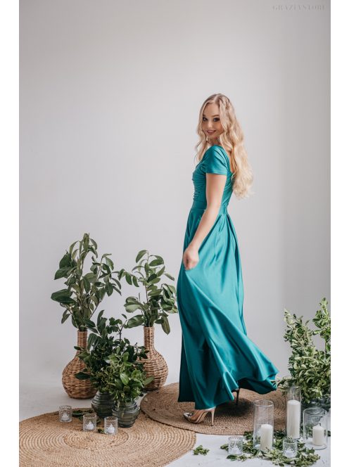 Inez - boyscout zelené maxi šaty z elastického materiálu s nariaseným topom a romantickými rukávmi