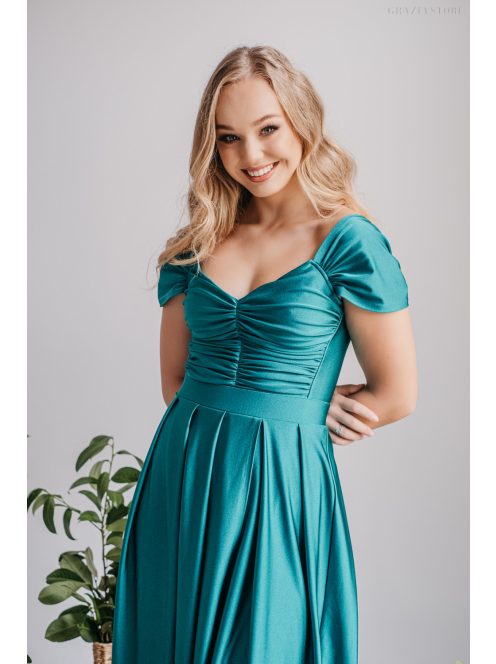 Inez - boyscout zelené maxi šaty z elastického materiálu s nariaseným topom a romantickými rukávmi