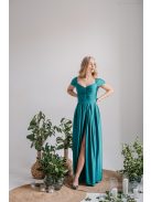 Inez - boyscout zelené maxi šaty z elastického materiálu s nariaseným topom a romantickými rukávmi