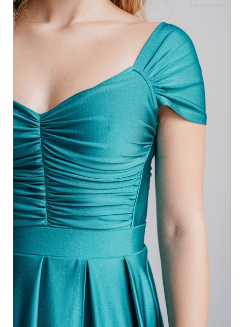 Inez - boyscout zelené maxi šaty z elastického materiálu s nariaseným topom a romantickými rukávmi