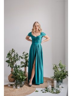   Inez - boyscout zelené maxi šaty z elastického materiálu s nariaseným topom a romantickými rukávmi