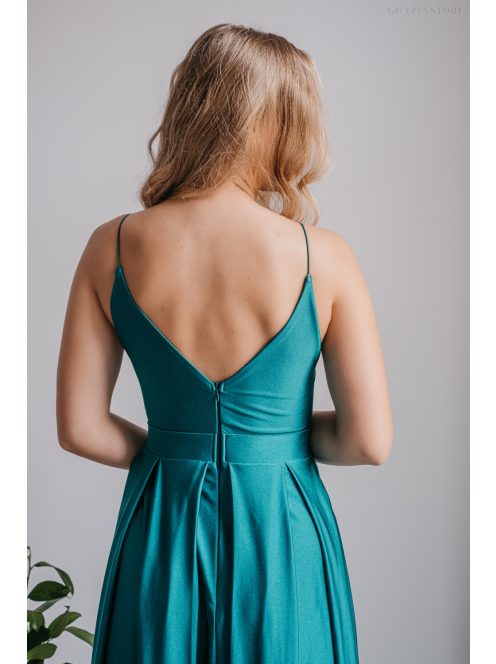 Zenina - maxi šaty s výstrihom do V a špagetovými ramienkami v boyscout  zelenej farbe z elastického materiálu