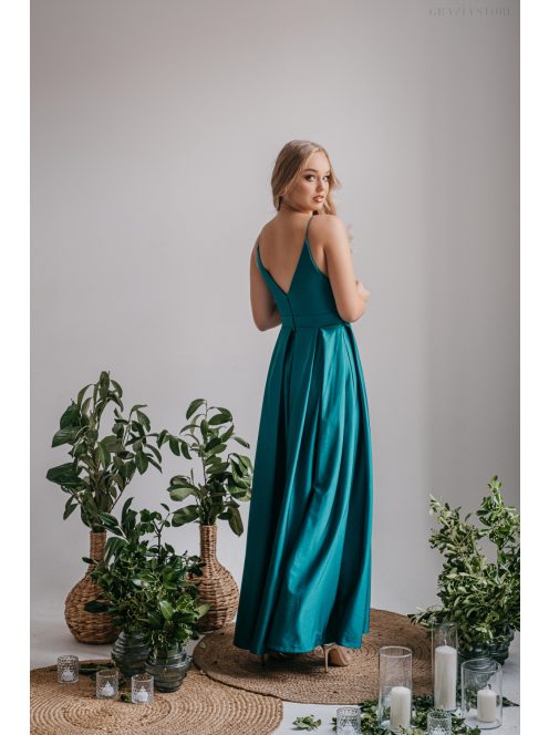 Zenina - maxi šaty s výstrihom do V a špagetovými ramienkami v boyscout  zelenej farbe z elastického materiálu