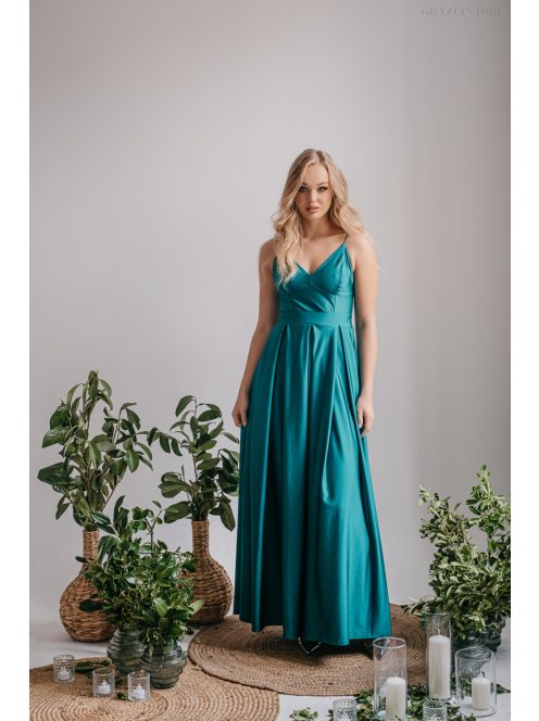 Zenina - maxi šaty s výstrihom do V a špagetovými ramienkami v boyscout  zelenej farbe z elastického materiálu